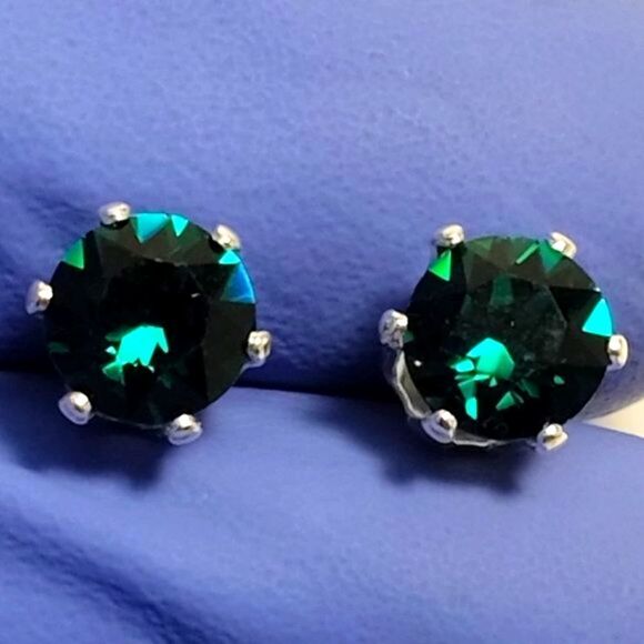 Swarovski Crystal - Sterling Silver Overlay 2 CTW Emerald Stud Earrings - 0.24" - Picture 3 of 9